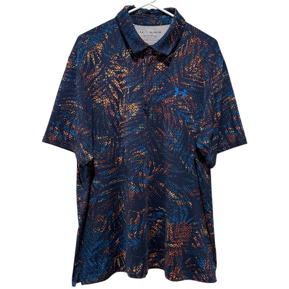 Under Armour Playoff 3.0 Golf Polo XL Blue Geometric Printed Short Sleeve Loose
